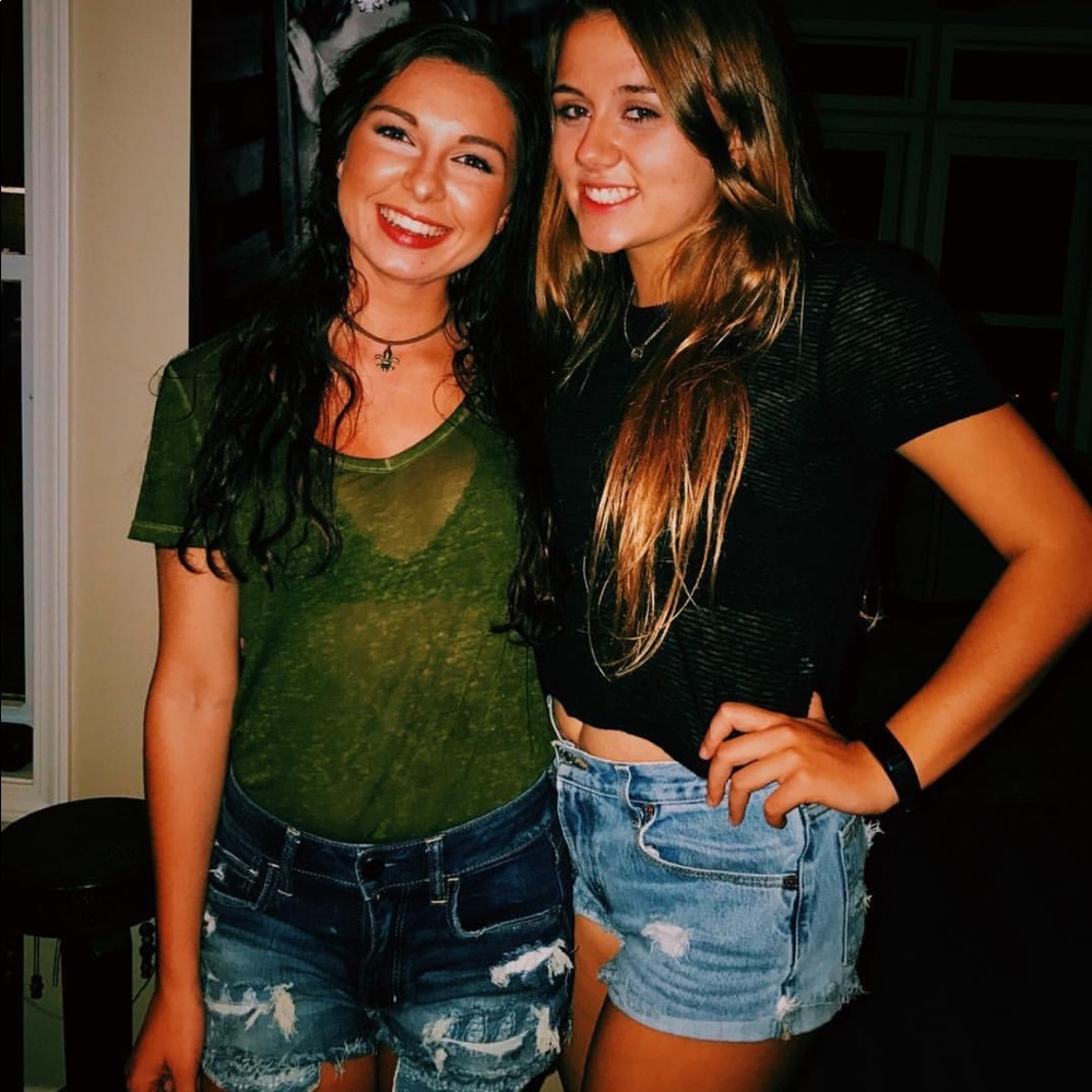 Dark Green See Through Mudd Short Sleeve V Neck